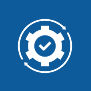 Gear with checkmark and circular arrows.