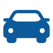 Blue car icon on black background.